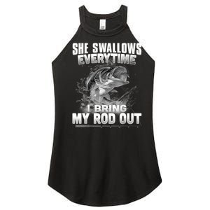 She Swallows Everytime I Bring My Rod Out Funny Fishing Women's Perfect Tri Rocker Tank