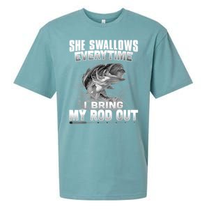 She Swallows Everytime I Bring My Rod Out Funny Fishing Sueded Cloud Jersey T-Shirt