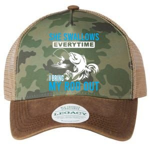 She Swallows Every Time I Bring Out My Rod Funny Fishing Legacy Tie Dye Trucker Hat