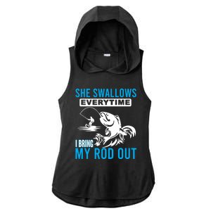 She Swallows Every Time I Bring Out My Rod Funny Fishing Ladies PosiCharge Tri-Blend Wicking Draft Hoodie Tank