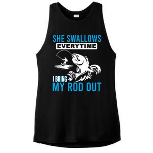 She Swallows Every Time I Bring Out My Rod Funny Fishing Ladies PosiCharge Tri-Blend Wicking Tank