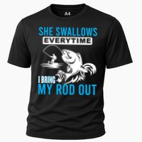She Swallows Every Time I Bring Out My Rod Funny Fishing Cooling Performance Crew T-Shirt