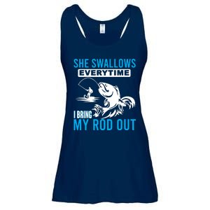 She Swallows Every Time I Bring Out My Rod Funny Fishing Ladies Essential Flowy Tank