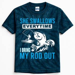 She Swallows Every Time I Bring Out My Rod Funny Fishing Kids Tie-Dye T-Shirt