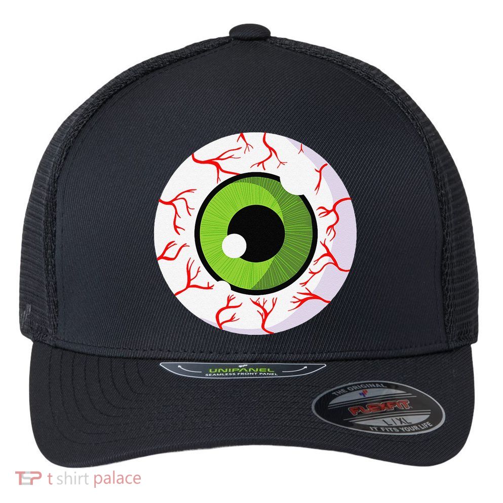 Spooky Scary Eyeball Funny Halloween Eyeball Flexfit Unipanel Trucker Cap