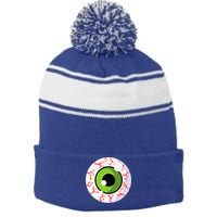 Spooky Scary Eyeball Funny Halloween Eyeball Stripe Pom Pom Beanie