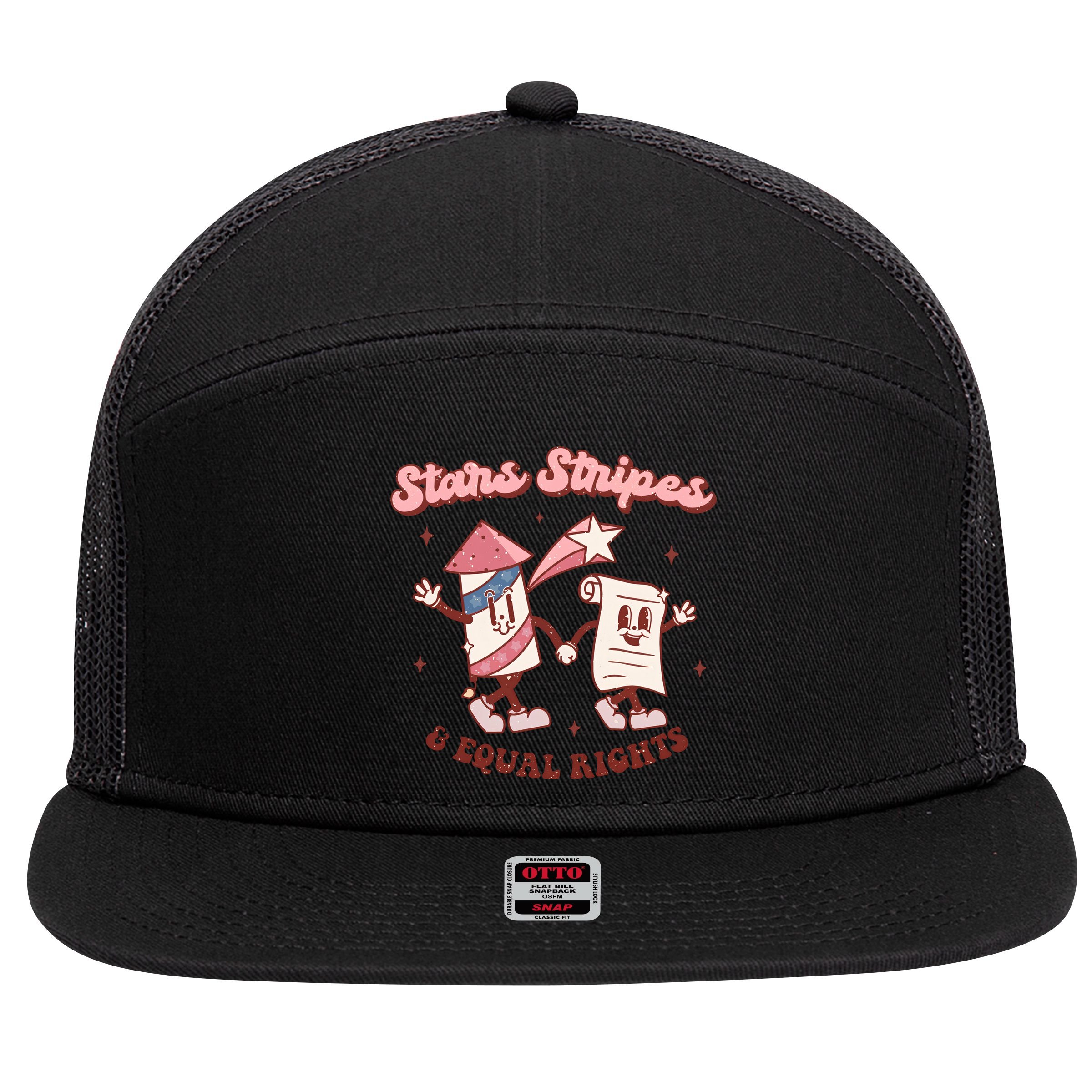 Stars Stripes & Equal Rights 4th Of July Retro Liberal Patriotic Americ 7 Panel Mesh Trucker Snapback Hat
