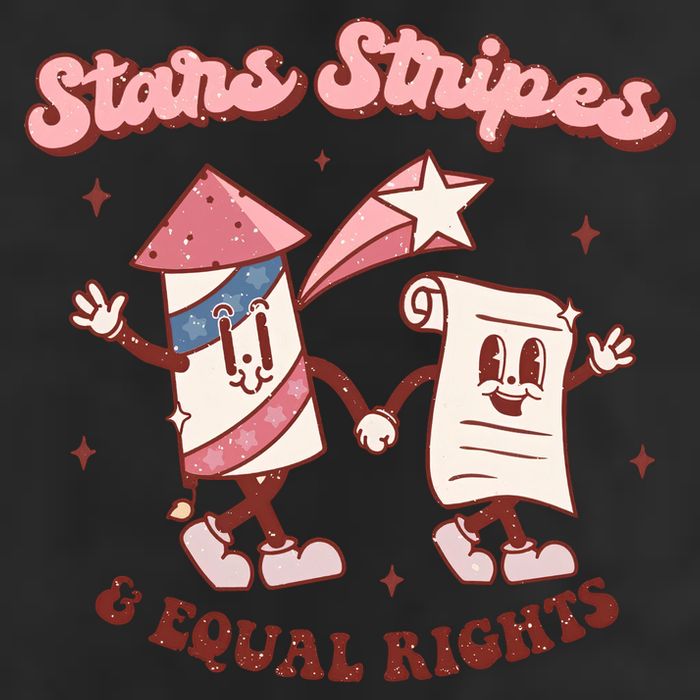 Stars Stripes & Equal Rights 4th Of July Retro Liberal Patriotic Americ 7 Panel Mesh Trucker Snapback Hat