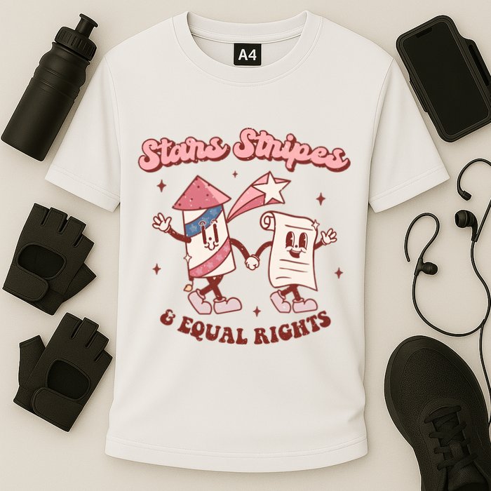 Stars Stripes & Equal Rights 4th Of July Retro Liberal Patriotic Americ Cooling Performance Crew T-Shirt