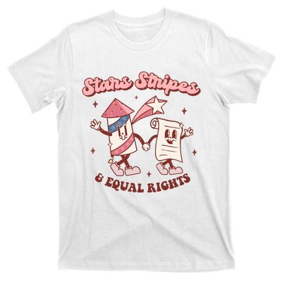 Stars Stripes & Equal Rights 4th Of July Retro Liberal Patriotic Americ T-Shirt