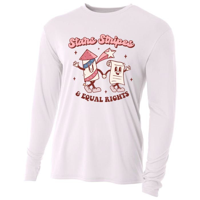 Stars Stripes & Equal Rights 4th Of July Retro Liberal Patriotic Americ Cooling Performance Long Sleeve Crew