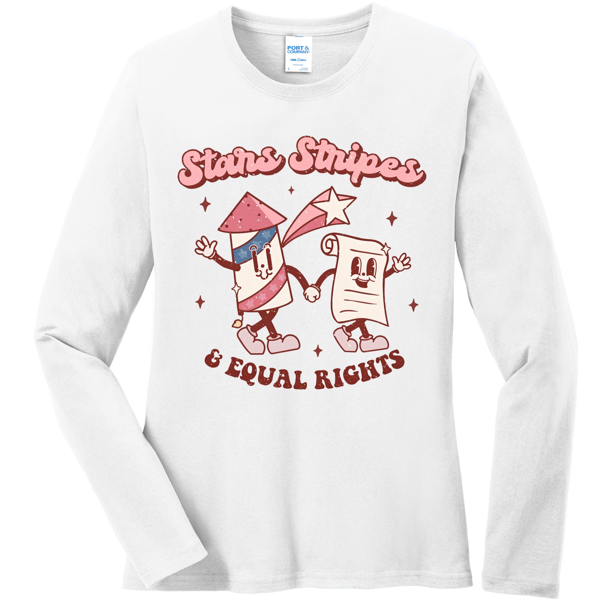 Stars Stripes & Equal Rights 4th Of July Retro Liberal Patriotic Americ Ladies Long Sleeve Shirt