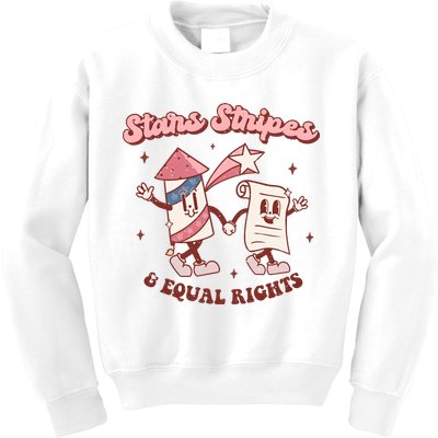 Stars Stripes & Equal Rights 4th Of July Retro Liberal Patriotic Americ Kids Sweatshirt