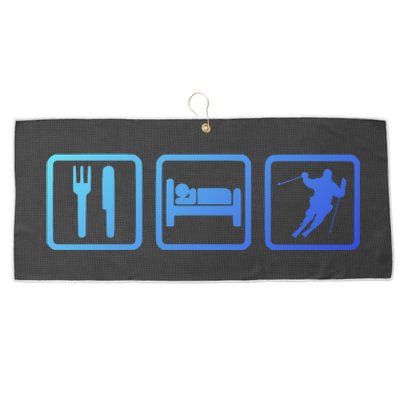 Ski Slopes Eat Sleep Skiing Downhill Ski Funny Gift Large Microfiber Waffle Golf Towel