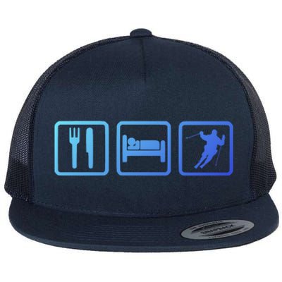 Ski Slopes Eat Sleep Skiing Downhill Ski Funny Gift Flat Bill Trucker Hat