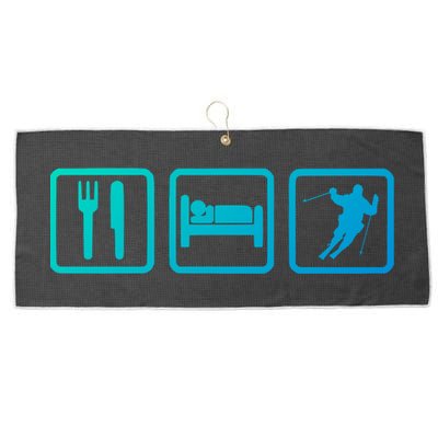 Ski Slopes Eat Sleep Skiing Downhill Ski Funny Gift Large Microfiber Waffle Golf Towel