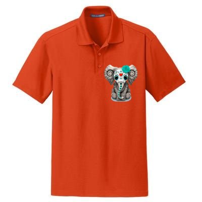 Sugar Skull Elephant Day Of The Dead Halloween Gift Dry Zone Grid Polo