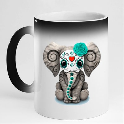 Sugar Skull Elephant Day Of The Dead Halloween Gift 11oz Black Color Changing Mug