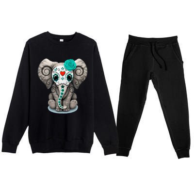 Sugar Skull Elephant Day Of The Dead Halloween Gift Premium Crewneck Sweatsuit Set