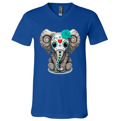 Sugar Skull Elephant Day Of The Dead Halloween Gift V-Neck T-Shirt