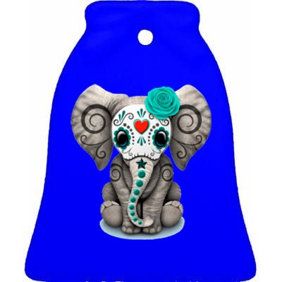 Sugar Skull Elephant Day Of The Dead Halloween Gift Ceramic Bell Ornament