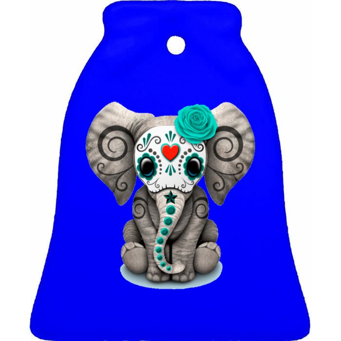 Sugar Skull Elephant Day Of The Dead Halloween Gift Ceramic Bell Ornament