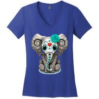 Sugar Skull Elephant Day Of The Dead Halloween Gift Women's V-Neck T-Shirt