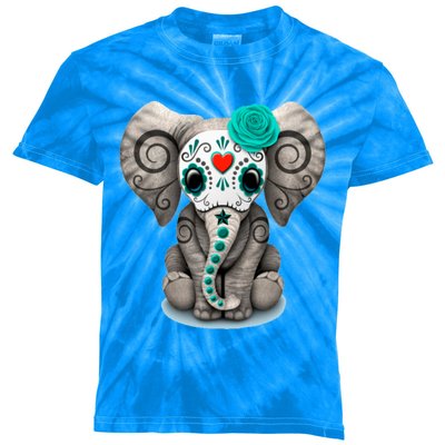 Sugar Skull Elephant Day Of The Dead Halloween Gift Kids Tie-Dye T-Shirt