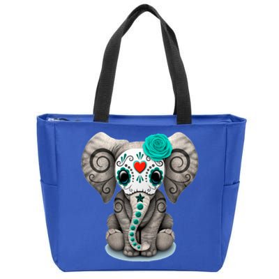 Sugar Skull Elephant Day Of The Dead Halloween Gift Zip Tote Bag