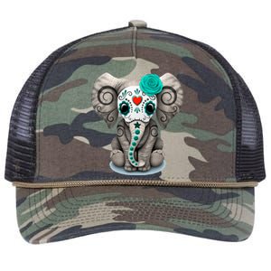 Sugar Skull Elephant Day Of The Dead Halloween Gift Retro Rope Trucker Hat Cap