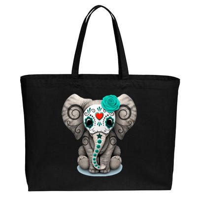 Sugar Skull Elephant Day Of The Dead Halloween Gift Cotton Canvas Jumbo Tote