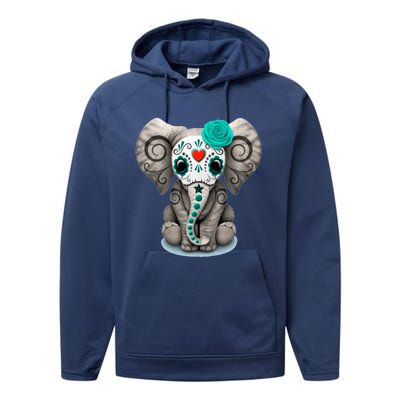 Sugar Skull Elephant Day Of The Dead Halloween Gift Performance Fleece Hoodie