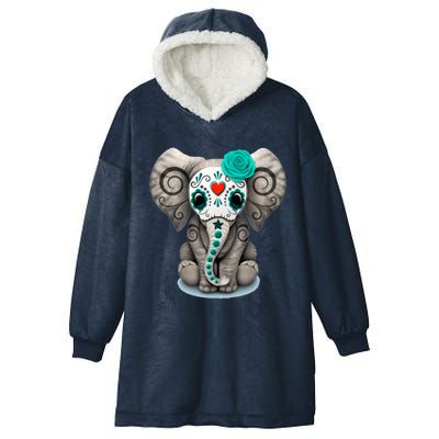 Sugar Skull Elephant Day Of The Dead Halloween Gift Hooded Wearable Blanket