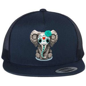 Sugar Skull Elephant Day Of The Dead Halloween Gift Flat Bill Trucker Hat