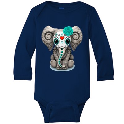 Sugar Skull Elephant Day Of The Dead Halloween Gift Baby Long Sleeve Bodysuit