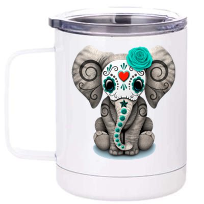 Sugar Skull Elephant Day Of The Dead Halloween Gift 12 oz Stainless Steel Tumbler Cup