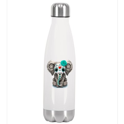 Sugar Skull Elephant Day Of The Dead Halloween Gift Stainless Steel Insulated Water Bottle