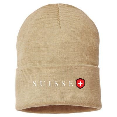 Switzerland Swiss Emblem Suisse Sustainable Knit Beanie