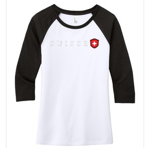 Switzerland Swiss Emblem Suisse Women's Tri-Blend 3/4-Sleeve Raglan Shirt