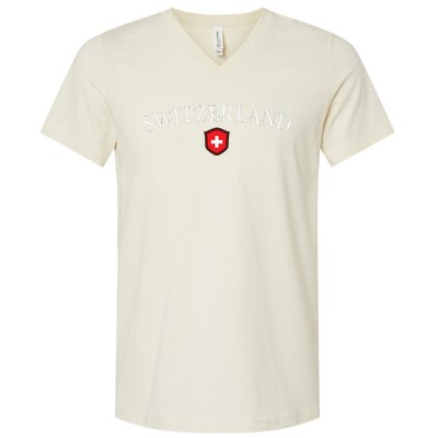 Switzerland Swiss Emblem V-Neck T-Shirt