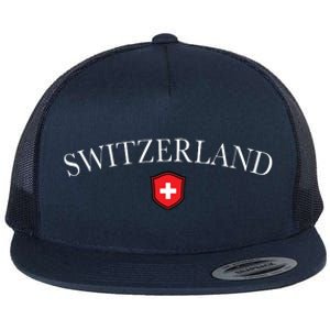 Switzerland Swiss Emblem Flat Bill Trucker Hat