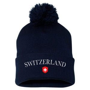 Switzerland Swiss Emblem Pom Pom 12in Knit Beanie