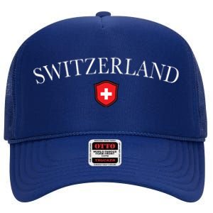 Switzerland Swiss Emblem High Crown Mesh Back Trucker Hat