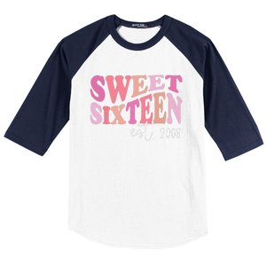 Sweet Sixteen Est 2008 Cute Birthday For Daughter Baseball Sleeve Shirt