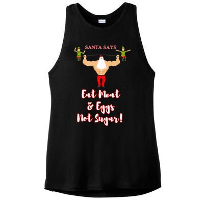 Santa says eat meat and eggs not sugar  Ladies PosiCharge Tri-Blend Wicking Tank