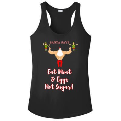 Santa says eat meat and eggs not sugar  Ladies PosiCharge Competitor Racerback Tank