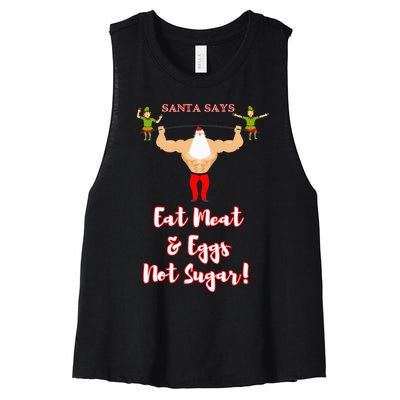 Santa says eat meat and eggs not sugar  Women's Racerback Cropped Tank