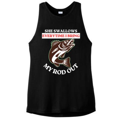 She Swallows Everytime I Bring My Rod Out Funny Fishing Joke Gift Ladies PosiCharge Tri-Blend Wicking Tank