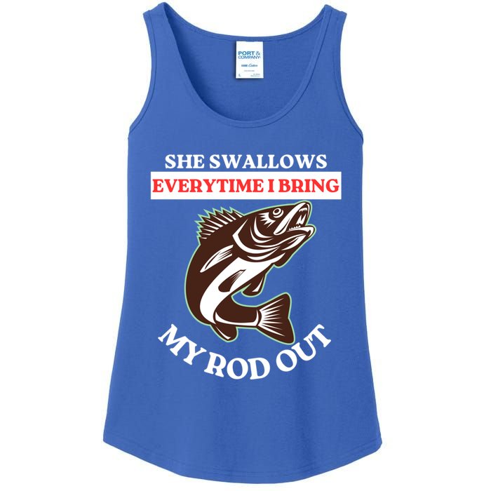 She Swallows Everytime I Bring My Rod Out Funny Fishing Joke Gift Ladies Essential Tank