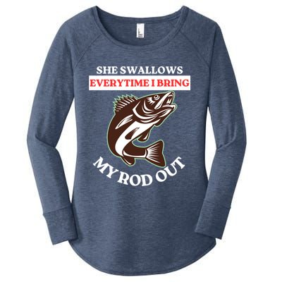 She Swallows Everytime I Bring My Rod Out Funny Fishing Joke Gift Women's Perfect Tri Tunic Long Sleeve Shirt